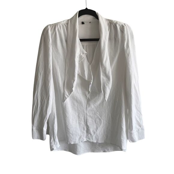 MASSIMO DUTTI White Cotton Popover Long Sleeve Blouse L - Picture 2 of 8